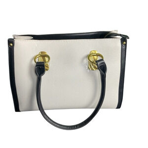 NWOT Grossi White Handbag with Black Trim Gold Hardware Structured Purse Kelly